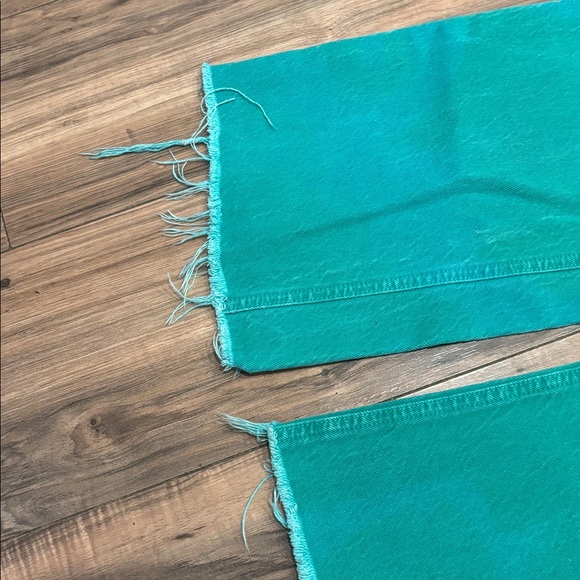 Zara Green Jeans Sz 4 Wide Leg Distressed Christmas Holiday Jean Denim Frayed - Picture 8 of 8